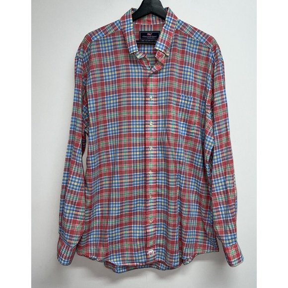 Vineyard Vines Murray Shirt Mens XL Pink Green Blue Plaid Long Sleeve Button - Picture 1 of 5